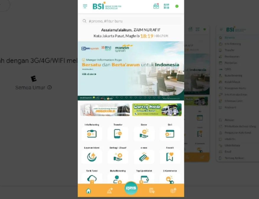 Maksimal Transfer BSI Mobile ke Bank Lain, capture via BSI Mobile