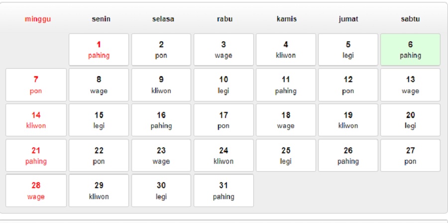 Kalender Jawa 2024, capture via tanggalan,com