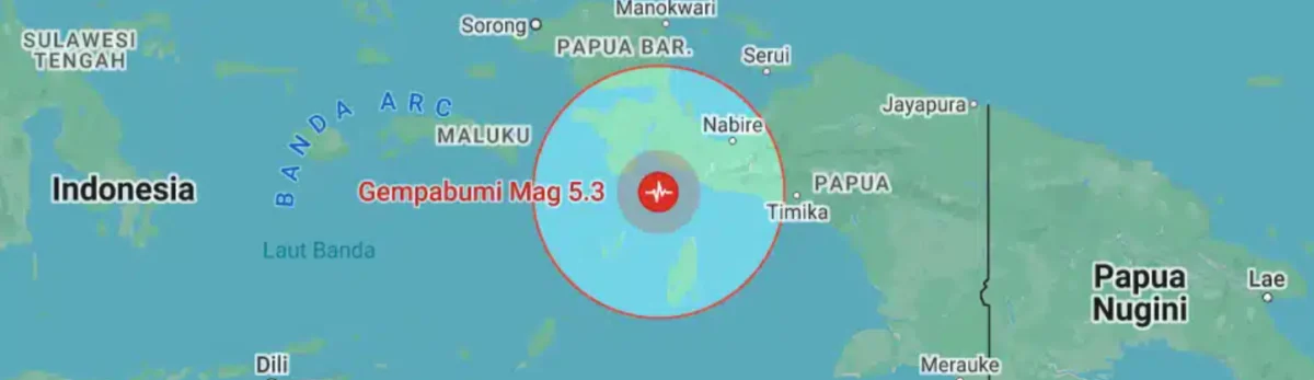 Telah Terjadi Gempa Bumi di Kawasan Barat Daya Kaimana, Papua Barat Dengan Magnitudo 5.3